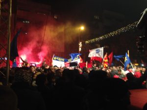 Zaev's supporters celebrating in Skopje
