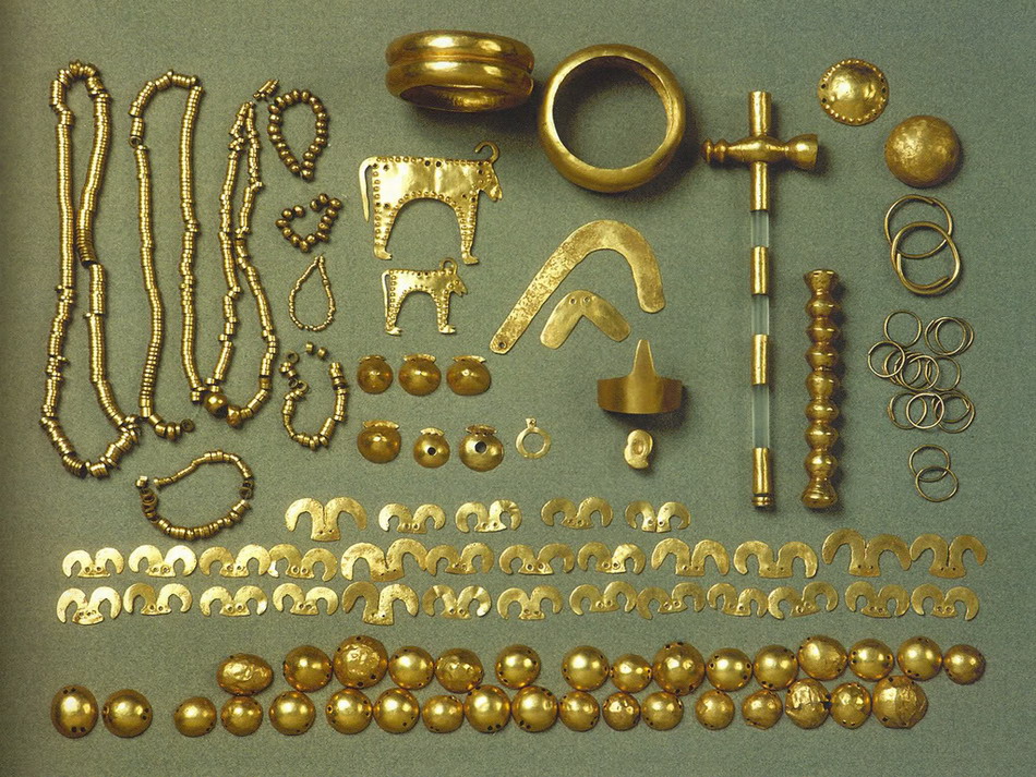 Part of the golden jewelry and insignia from the Varna Chalcolithic Cemetery of the 5th millennium BC 